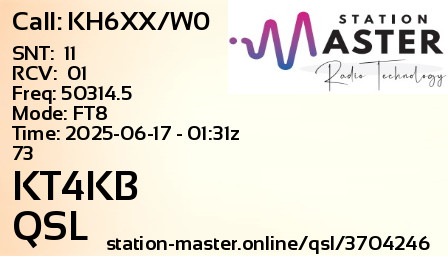 QSL Card for KT4KB QSO with KH6XX/W0