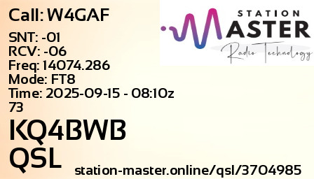 QSL Card for KQ4BWB QSO with W4GAF