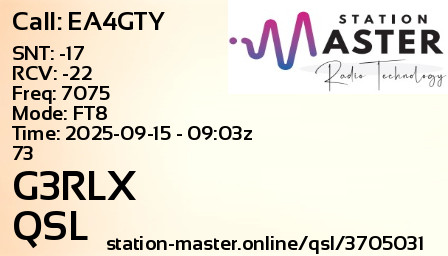 QSL Card for G3RLX QSO with EA4GTY