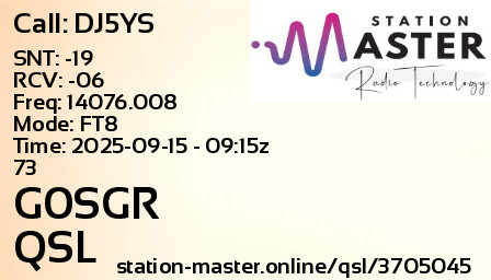 QSL Card for G0SGR QSO with DJ5YS