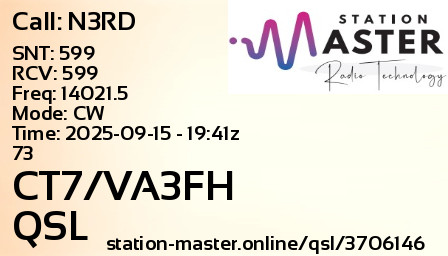 QSL Card for CT7/VA3FH QSO with N3RD