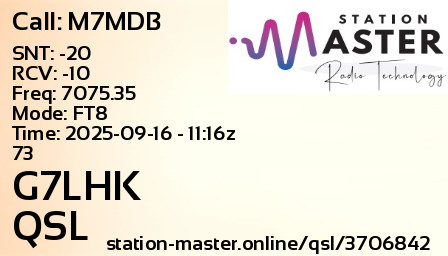 QSL Card for G7LHK QSO with M7MDB