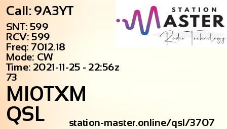 QSL Card for MI0TXM QSO with 9A3YT