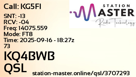 QSL Card for KQ4BWB QSO with KG5FI