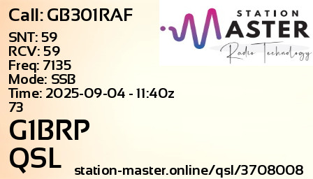 QSL Card for G1BRP QSO with GB301RAF