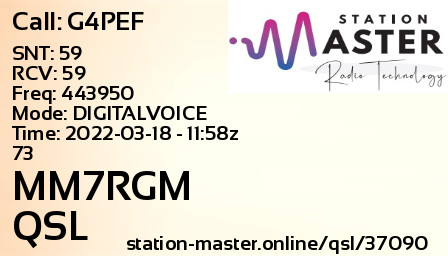 QSL Card for MM7RGM QSO with G4PEF