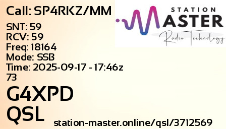 QSL Card for G4XPD QSO with SP4RKZ/MM
