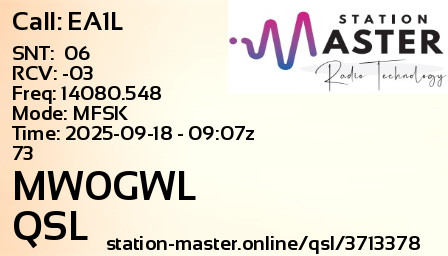 QSL Card for MW0GWL QSO with EA1L