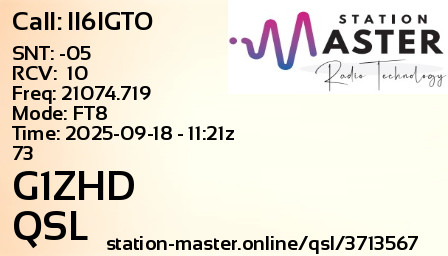 QSL Card for G1ZHD QSO with II6IGTO