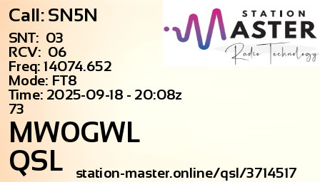QSL Card for MW0GWL QSO with SN5N