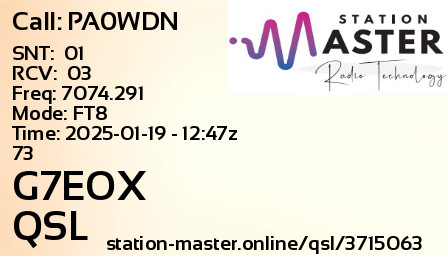 QSL Card for G7EOX QSO with PA0WDN