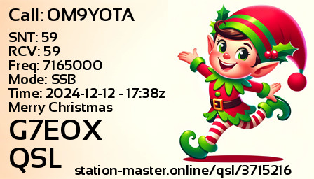 QSL Card for G7EOX QSO with OM9YOTA