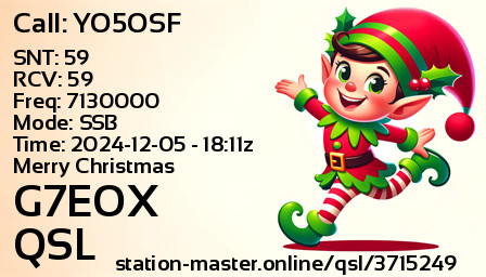 QSL Card for G7EOX QSO with YO5OSF