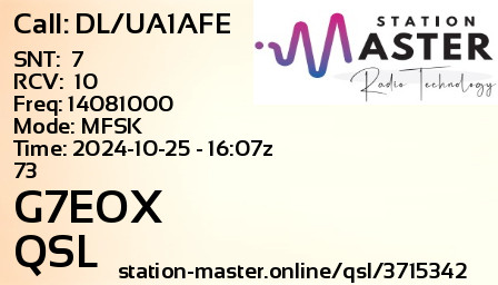 QSL Card for G7EOX QSO with DL/UA1AFE