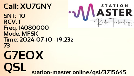QSL Card for G7EOX QSO with XU7GNY