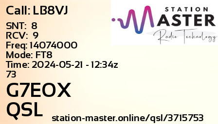 QSL Card for G7EOX QSO with LB8VJ