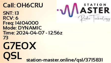 QSL Card for G7EOX QSO with OH6CRU