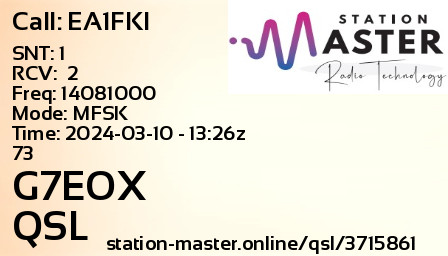 QSL Card for G7EOX QSO with EA1FKI