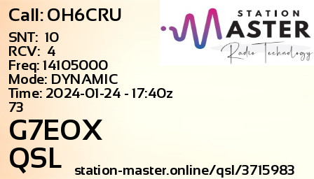QSL Card for G7EOX QSO with OH6CRU