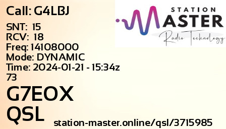 QSL Card for G7EOX QSO with G4LBJ