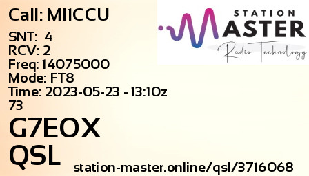 QSL Card for G7EOX QSO with MI1CCU