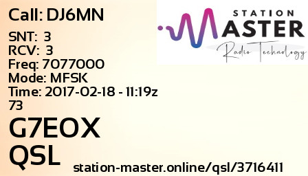 QSL Card for G7EOX QSO with DJ6MN