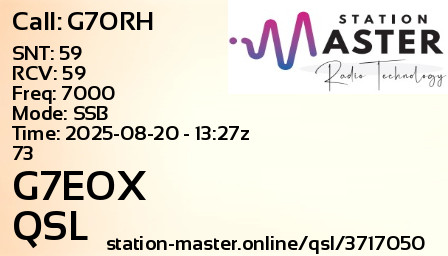 QSL Card for G7EOX QSO with G7ORH