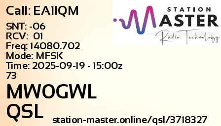 QSL Card for MW0GWL QSO with EA1IQM