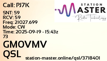 QSL Card for GM0VMV QSO with PJ7K