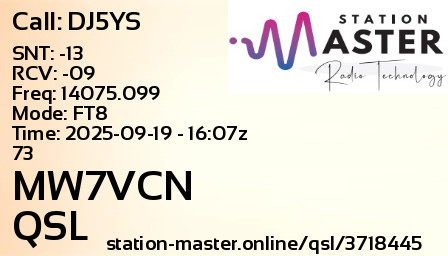 QSL Card for MW7VCN QSO with DJ5YS