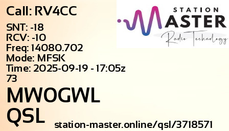 QSL Card for MW0GWL QSO with RV4CC