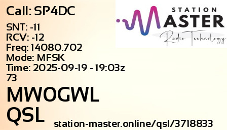 QSL Card for MW0GWL QSO with SP4DC