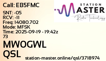 QSL Card for MW0GWL QSO with EB5FMC