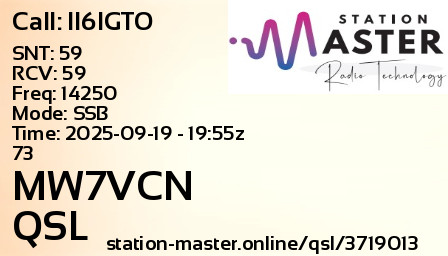QSL Card for MW7VCN QSO with II6IGTO