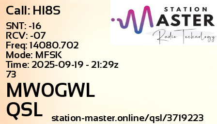 QSL Card for MW0GWL QSO with HI8S