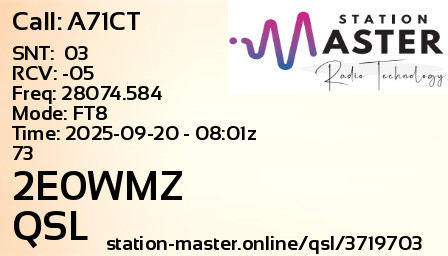 QSL Card for 2E0WMZ QSO with A71CT