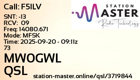 QSL Card for MW0GWL QSO with F5ILV