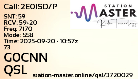 QSL Card for G0CNN QSO with 2E0ISD/P