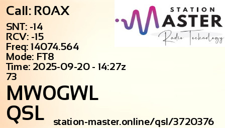 QSL Card for MW0GWL QSO with R0AX