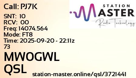 QSL Card for MW0GWL QSO with PJ7K