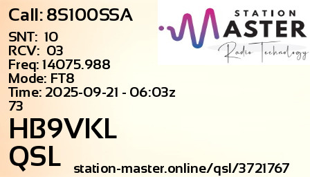 QSL Card for HB9VKL QSO with 8S100SSA