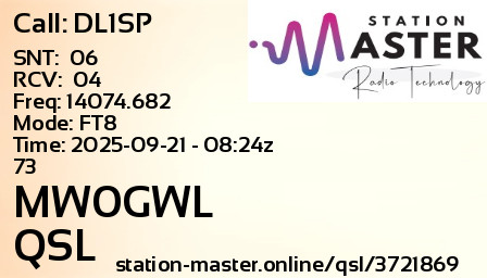 QSL Card for MW0GWL QSO with DL1SP