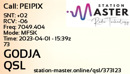QSL Card for G0DJA QSO with PE1PIX