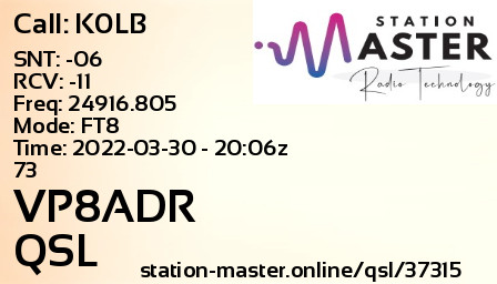 QSL Card for VP8ADR QSO with K0LB