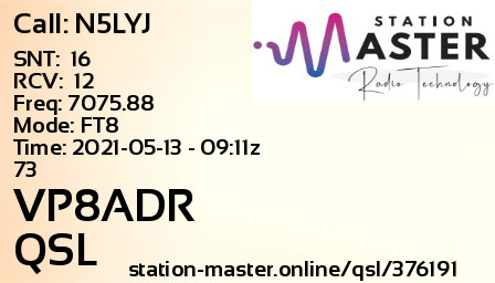 QSL Card for VP8ADR QSO with N5LYJ