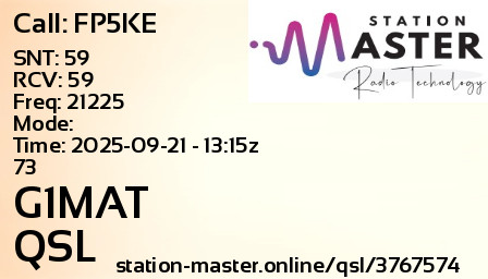 QSL Card for G1MAT QSO with FP5KE