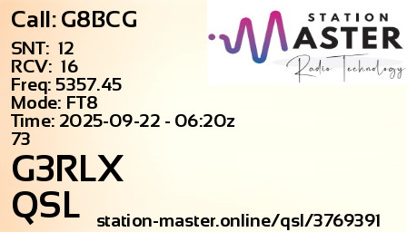 QSL Card for G3RLX QSO with G8BCG