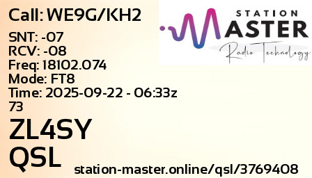 QSL Card for ZL4SY QSO with WE9G/KH2