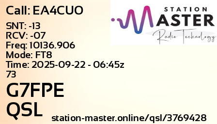 QSL Card for G7FPE QSO with EA4CUO