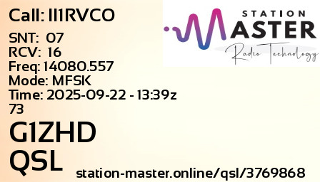QSL Card for G1ZHD QSO with II1RVCO